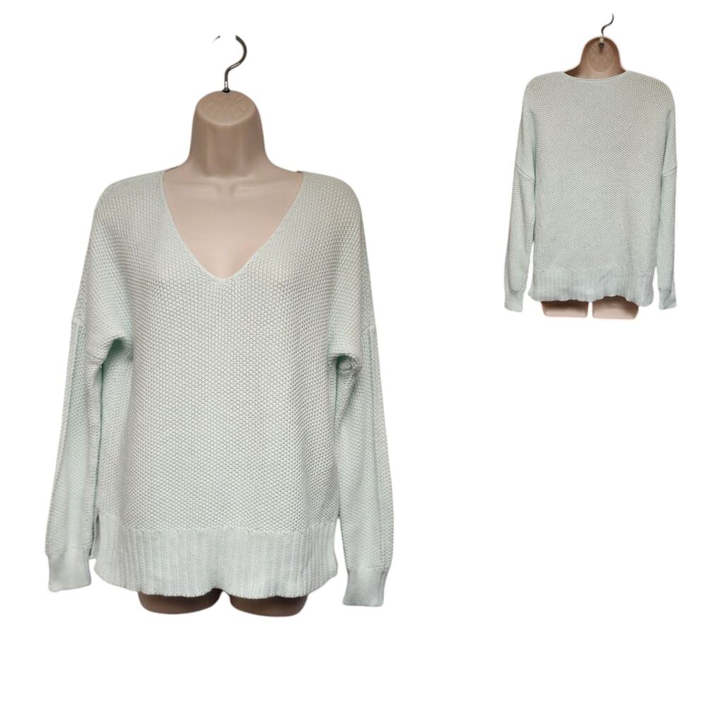 Lucky Brand V-Neck Long Sleeve Mint Green Knit Sweater Size XS
